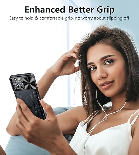 Miniatura 7 de FNTCASE Funda para iPhone 15-Pro-Max Cubierta protectora de grado militar a prueba de caídas, resistente a prueba de golpes, con soporte y tobogán