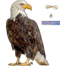 Bird Repellent Devices Outdoor, 12x8in Realistic Hanging Hawk Decoy with Bell & Reflective Ribbon