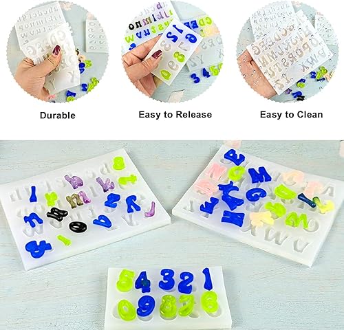 Miniatura 5 de Palksky 3 moldes de resina de letras pequeñas – Molde de fundición de epoxi con números de silicona para llavero de bricolaje, aretes, joyas,