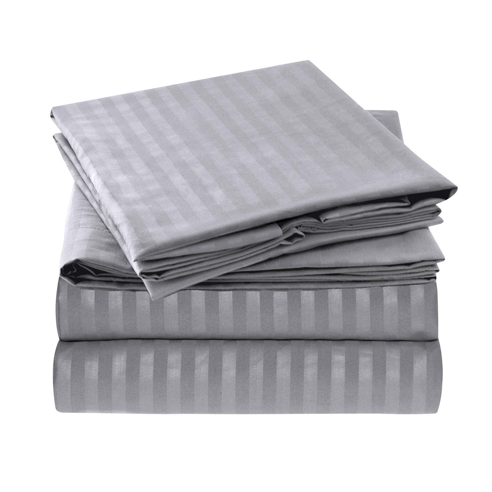 American Linen Egyptian Cotton Queen Sleeper Sofa Bed Sheet Set 400 Thread Count 62"x74"x6" Silver Grey Striped