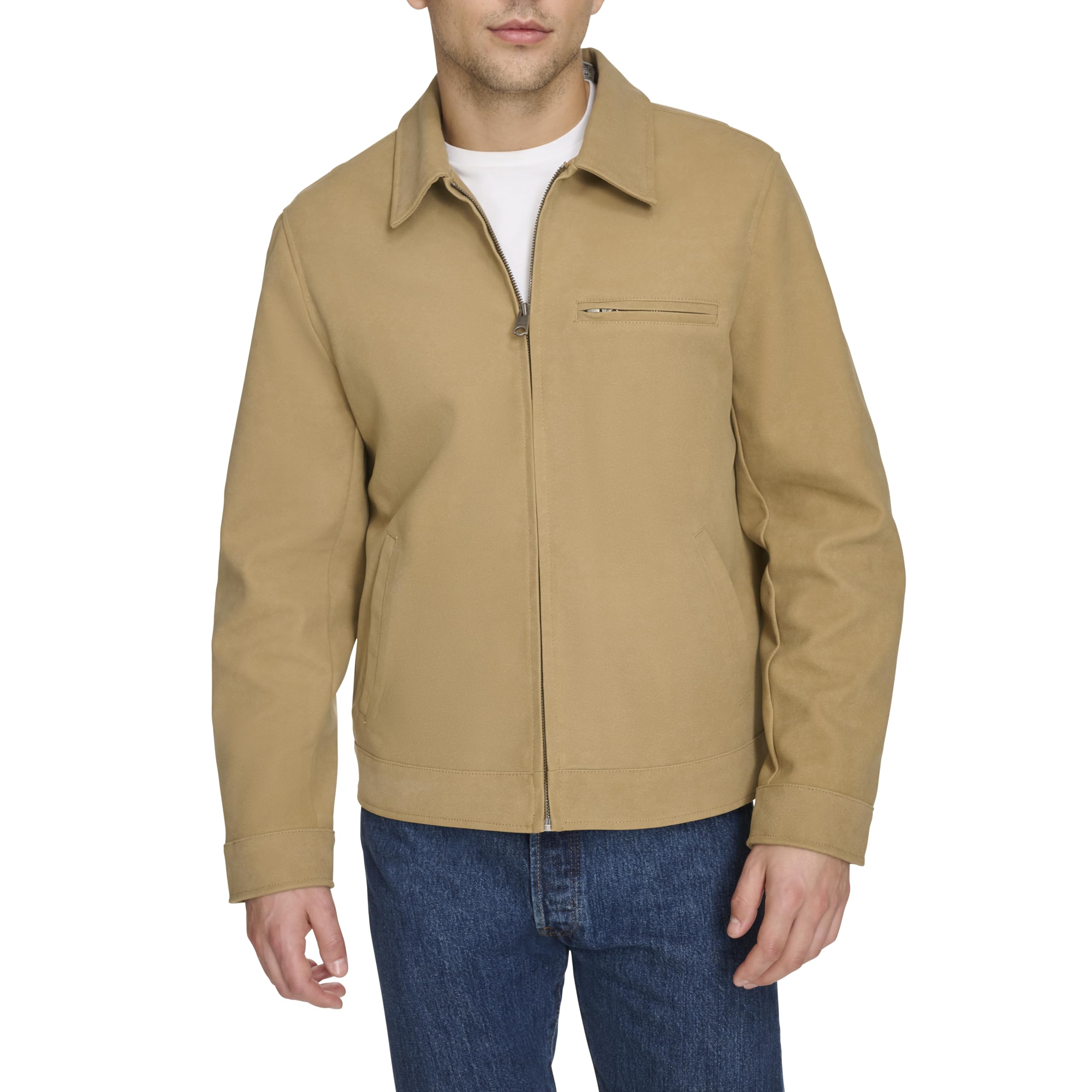 Levi's Men's Faux Leather Laydown Collar Racer Jacket, Tan Faux