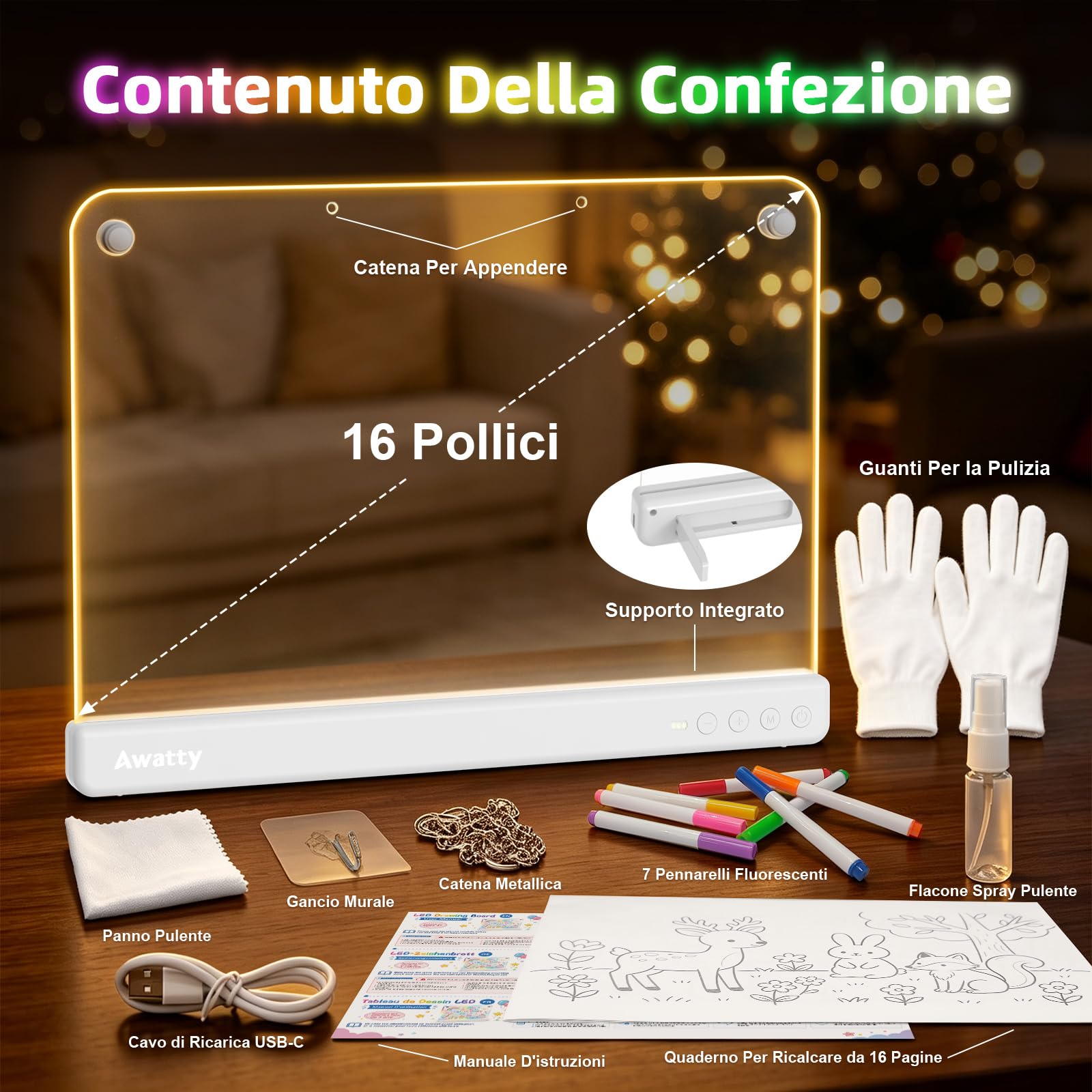 Awatty Lavagna da Disegno a LED, Giocattoli Regalo Bambini Bambine (Bianca)