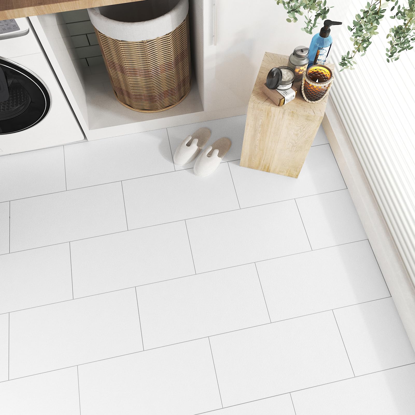 15 Piezas Baldosas Adhesivas Suelo Blanco Suelo Vinilo Autoadhesivo Baño Impermeable Vinilo Suelo Cocina Suelo PVC Lavable Loseta Vinilica Blanco Losetas Autoadhesivas 60cm x 30cm