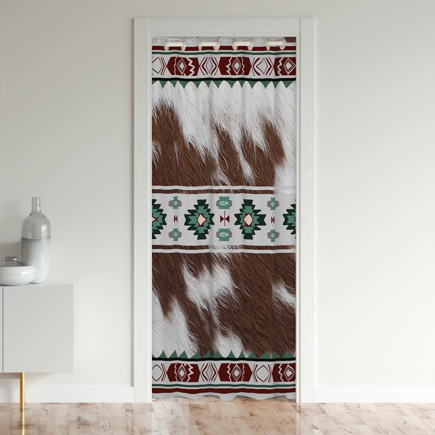 Loussiesd Cowhide Door Curtain for Doorway Privacy Exotic Ethnic Boho Stripes Closet Door Cover Curtain Cover Animal Fur Skin Darkening Blackout Curtain Cow Fur Closet Door Cover 150x203cm 1 Panel — image 1
