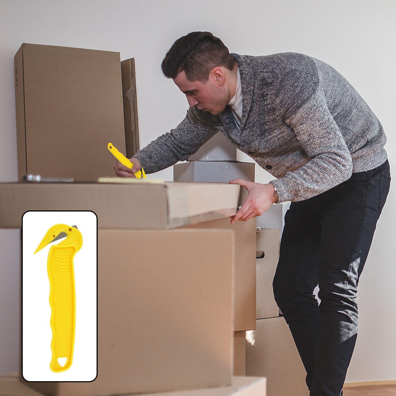 6 Pezzi di Coltelli Utility Gialli, Coltelli da Lavoro Semplici E Portatili, Apriscatole, Taglierine di Cartone.