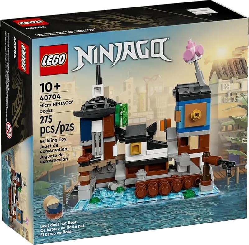 NINJAGO 40704 Set de construcción Micro Docks: versión en miniatura de NINJAGO City Docks con mercado, salón de té, sala de juegos y apartamentos (275 piezas)