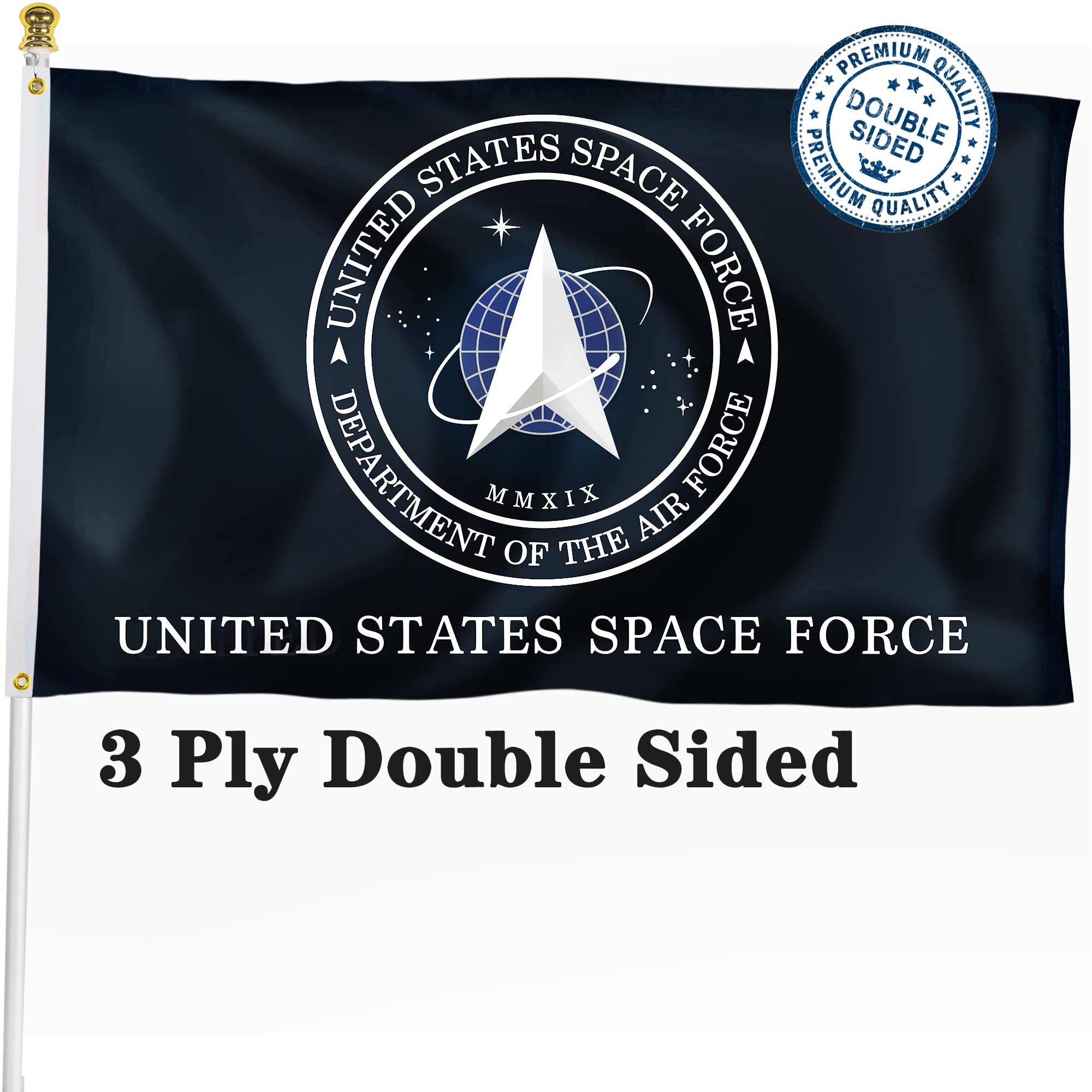 XIFANPremium Double Sided Flag for US Space Force - Heavy Duty 3ply Polyester Durable Vibrant Print Double Stitched - United States Military Celestial 3x5 FT Indoor Outdoor Banner