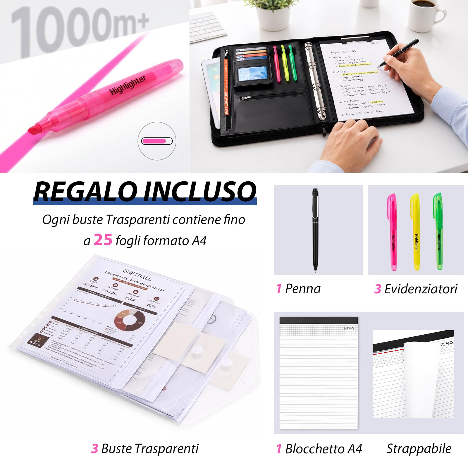 Cartellina Portadocumenti A4 Cartella Pelle PU con Cerniera Nero