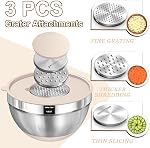 Umite Chef Mélanger des bols avec un couvercle hermétique, 8 Pack en acier inoxydable Kaki Nesting Bowls avec des pièces jointes Grater, des bols de cuisine avec base antidérapante, Taille 5, 4, 3.5, 2, 1.5L pour le mélange et