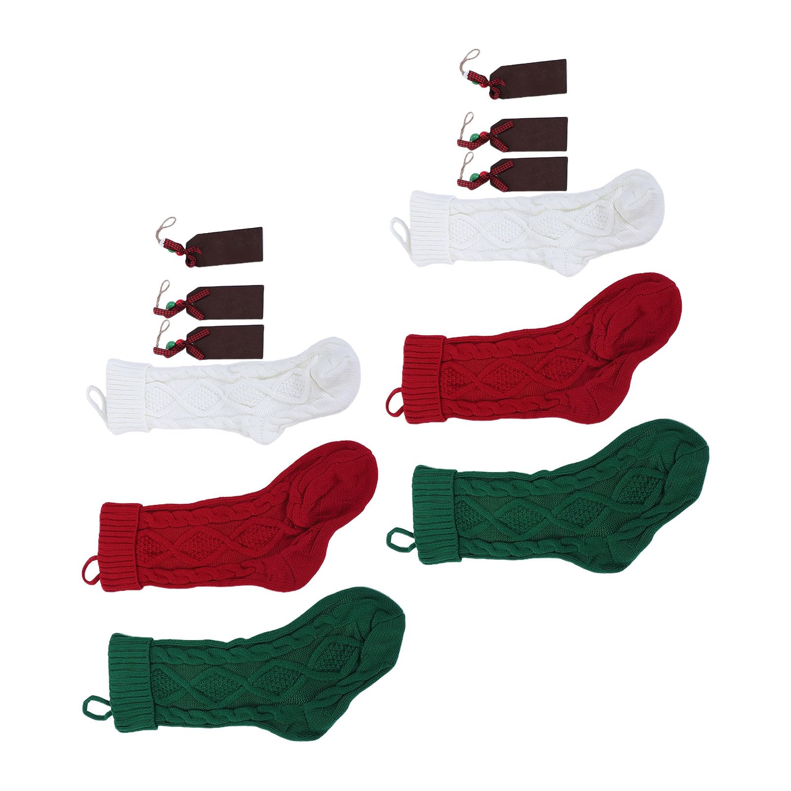 Sxhlseller Set di 6 Calze di Natale in Maglia di Lana, Decorazioni Pendenti con Targhette in Legno, Grandi Supporti Rossi Verdi per Sacchetti Regalo per Feste, Mensola per Famiglie