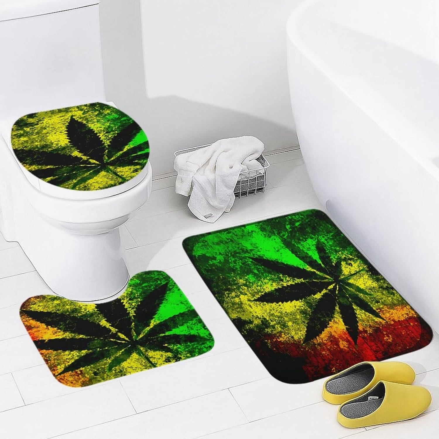 Rasta Marijuana Legally Jamaica 3-Piece Bathroom Rug Set Non-Slip Toilet Mat Absorbent Bath Rug Set Shower Mat Bathroom Special.