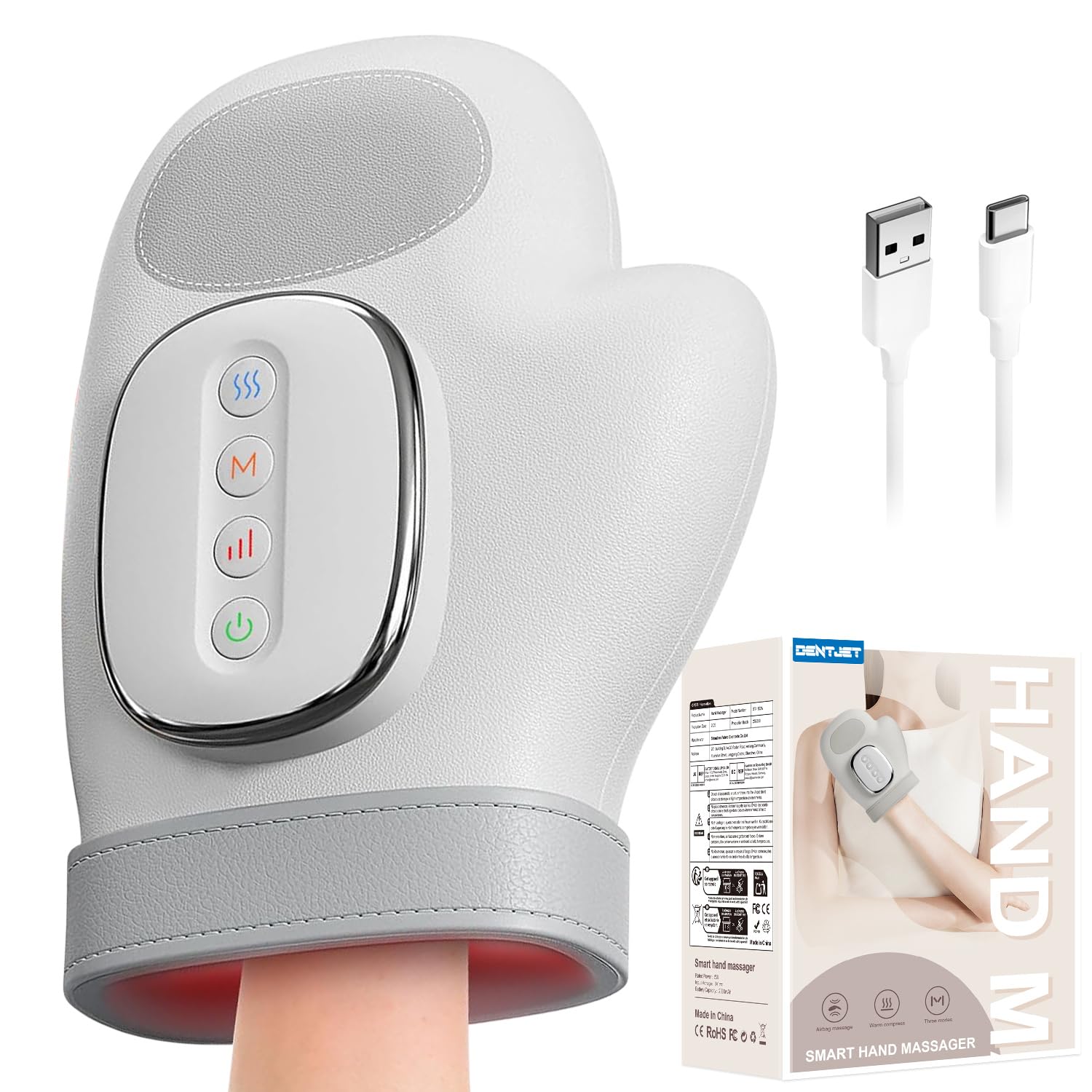 Massaggiatore manuale intelligente con sollievo dalla compressione del calore, per artrite e sollievo dal tunnel carpale, massaggiatore elettrico shiatsu da polso/dito/palmo