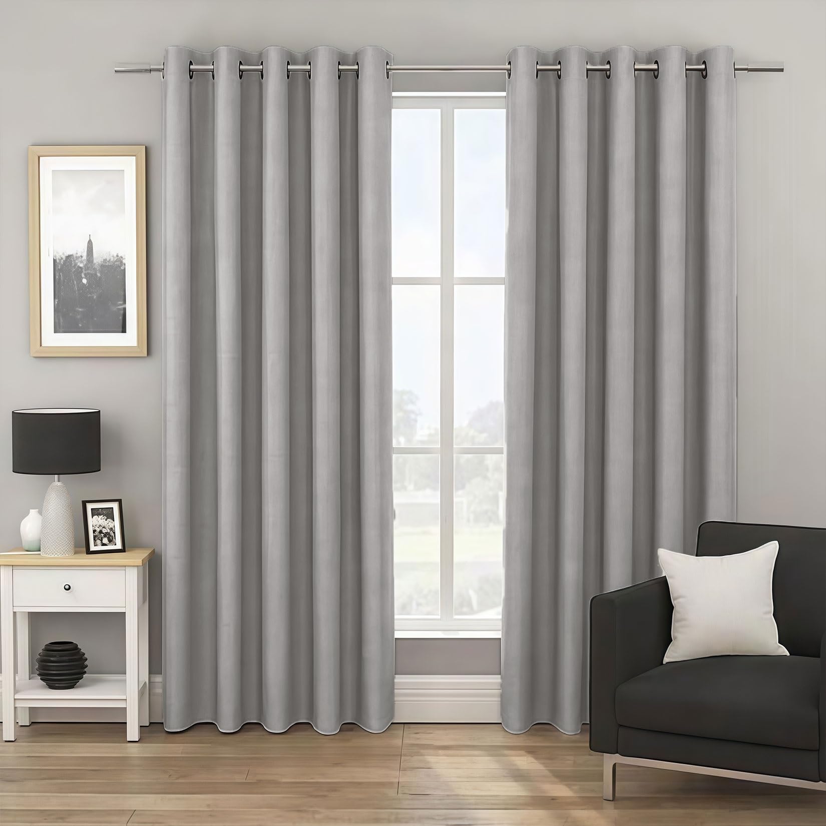 LIUJYUAN Blackout Curtains 65 x 115 cm Windproof, Rod Pocket, Room Darkening Blackout Curtains for Living Room Soft Texture, Solid Color for Balcony, Kithcen Window, Light Grey