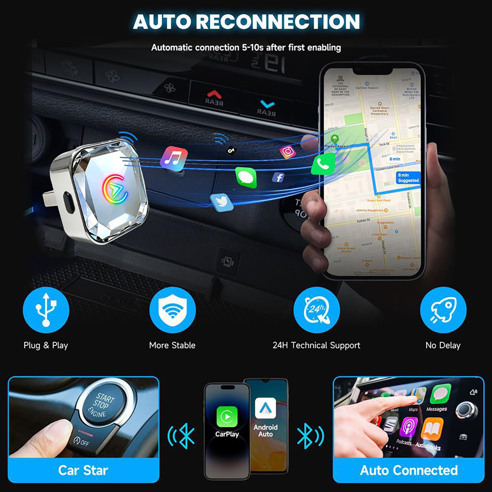 Adaptateurs CarPlay sans Fil pour Opel Combo Life 2018-2026
