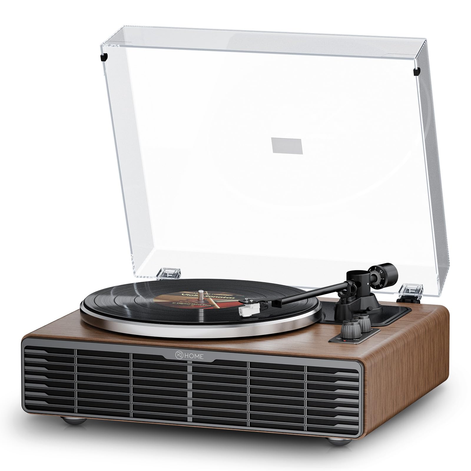 Giradischi Vinili, Giradischi Bluetooth HiFi con Altoparlanti Integrati, Puntina AT-3600L, 33/45 Giri a Cinghia, Funzione Aux-In, vinyl player (Noce)