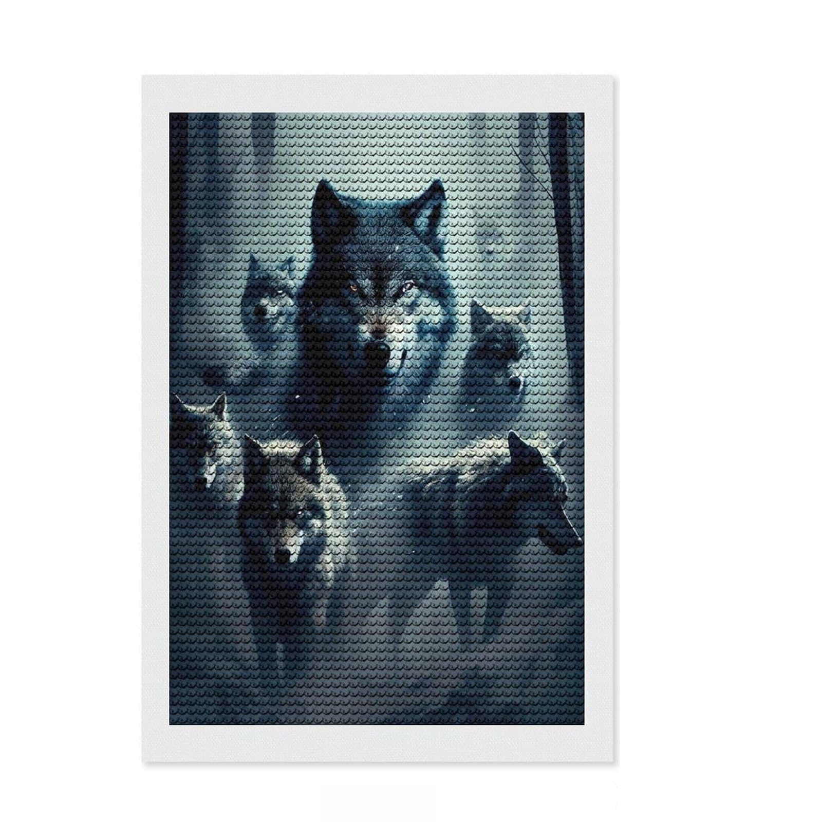 Junmoney The Wolfpack Diamond Art Kit 8"x12", Home Decoration, Relaxing DIY, Modern Decor, Holiday Gift Idea, Creative Gift Idea