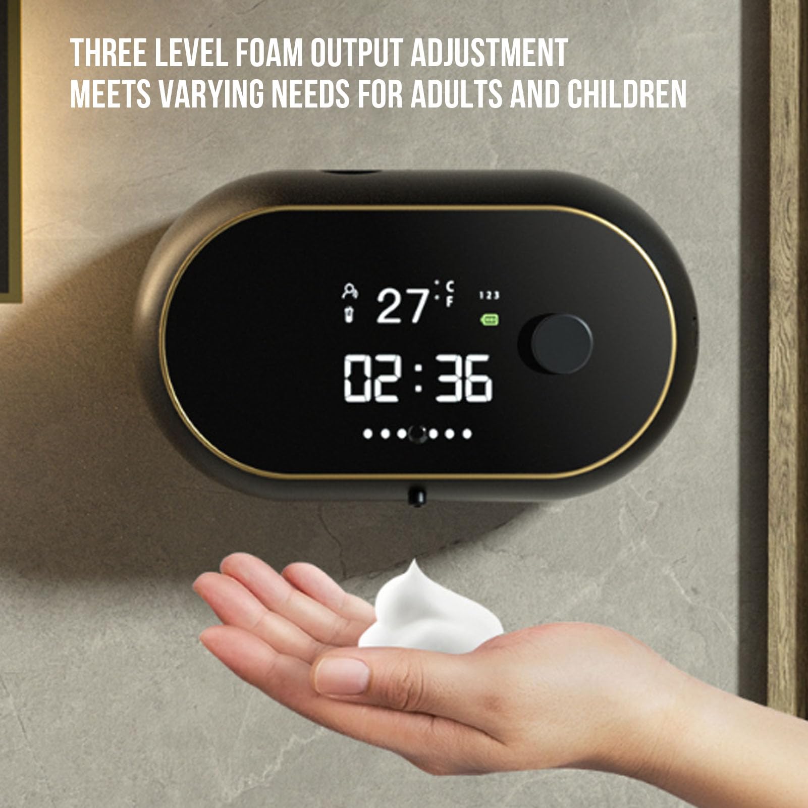 Fockety Dispenser Automatico di Sapone, Dispenser di Sapone Schiumogeno Touchless Ricaricabile a Parete, di per le Mani di Grande capacità con Display Digitale (BLACK)