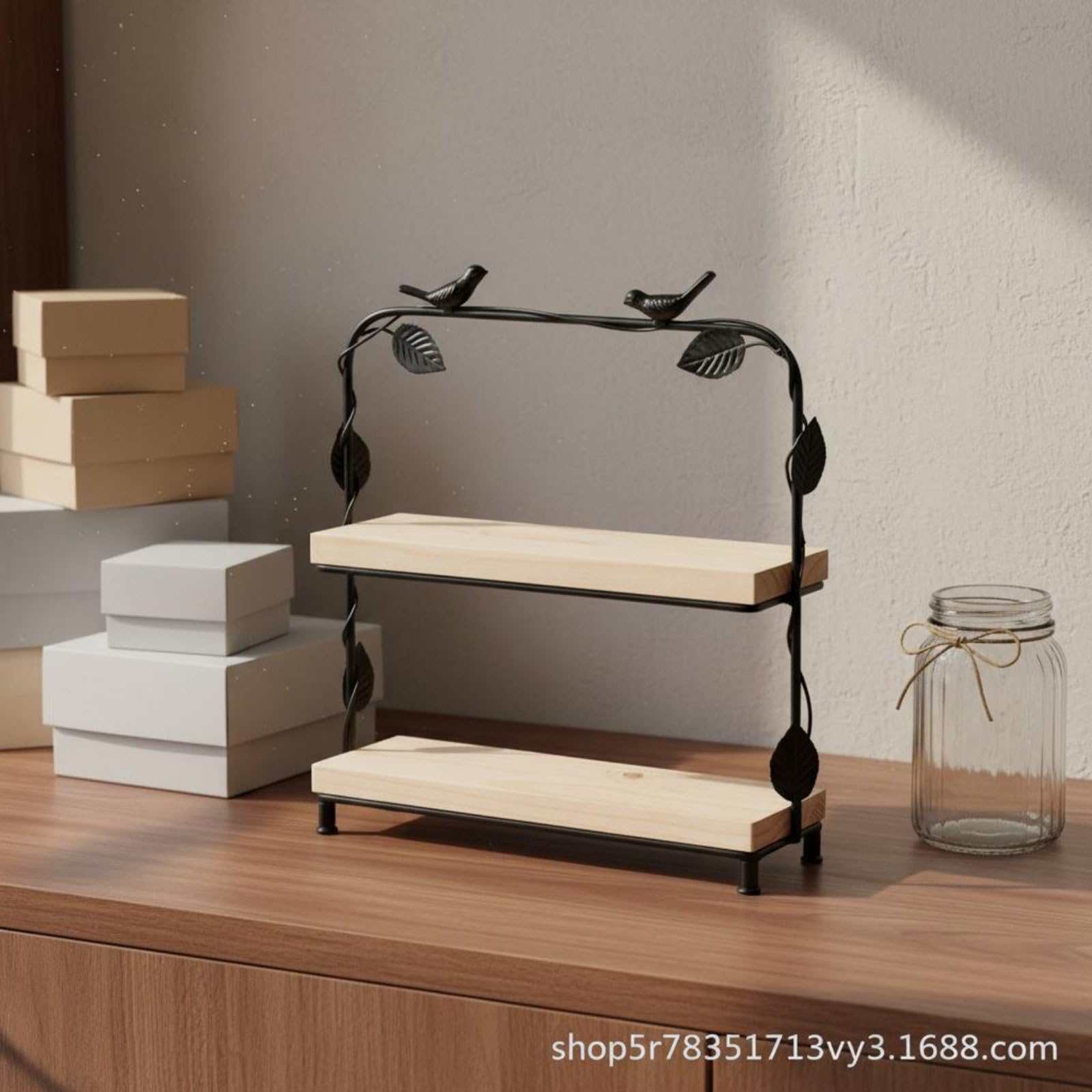 KESOTO Alzata per Dolci Multistrato Vassoio Torta Espositore Centrotavola Struttura in Ferro E Ripiani in Legno Layout a Più Piani Stile Retrò Adatta per Feste Banchetti Buffet Casa, Basket 2-Tier