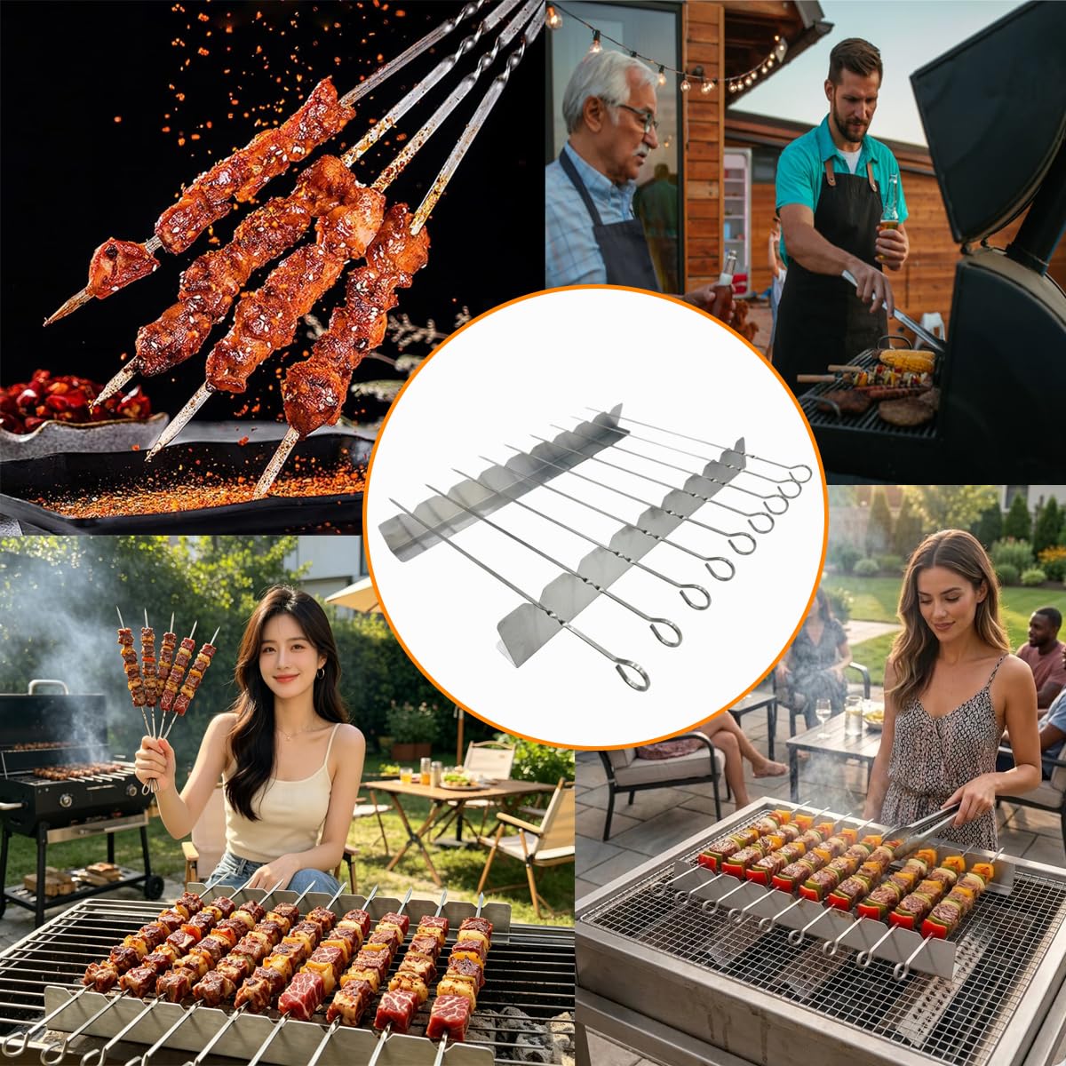 30pcs Spiedini per Barbecue,Spiedini Piatti,Lunghi 40cm Spiedini BBQ Riutilizzabile,Spiedini Acciaio Inox Per Barbecue,per Barbecue Grigliatura Carne Verdure Kabob (D-30pcs-40cm)