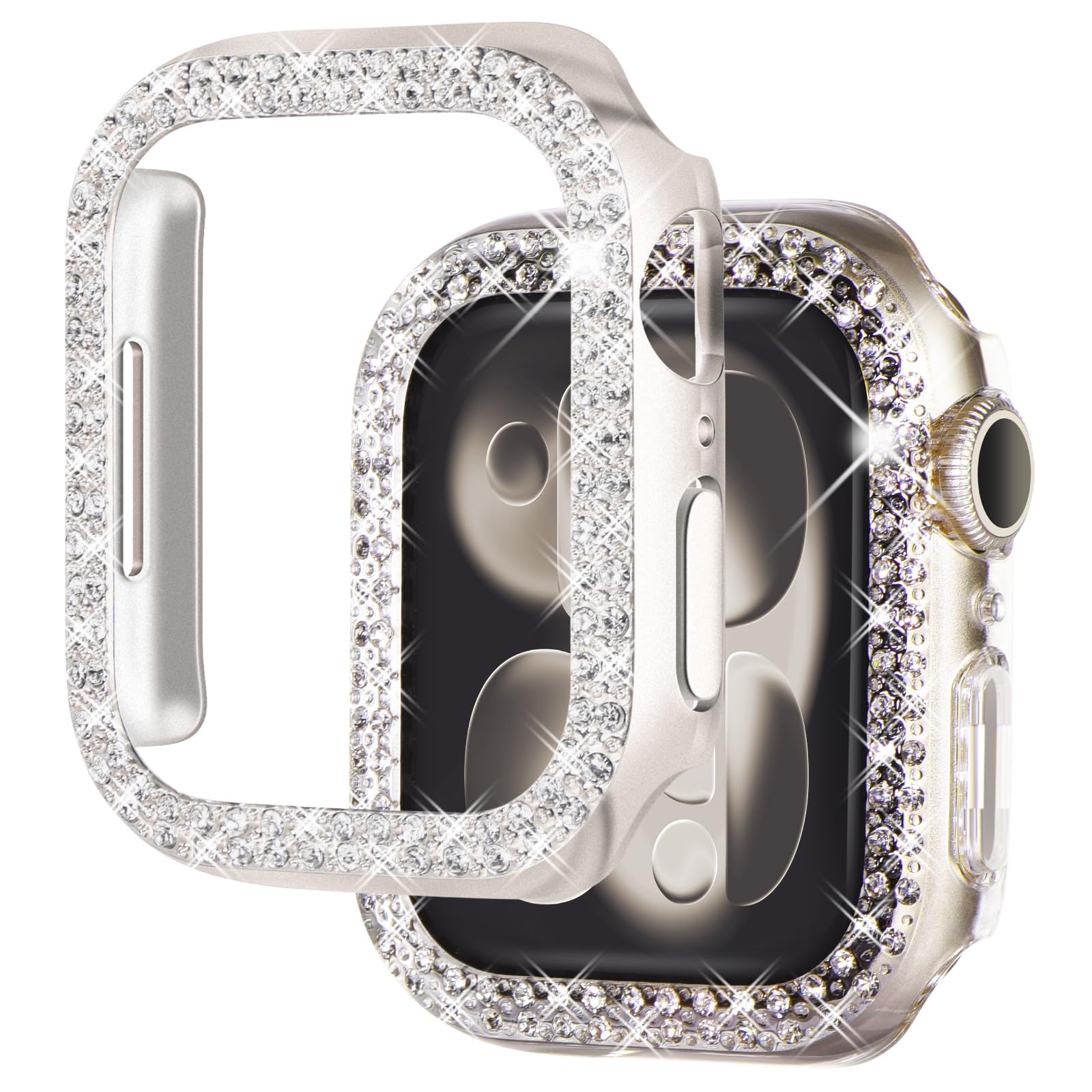 NewWays 2-pack Women Bling Case Compatible with Apple Watch 40mm Series 6/5/4/SE(2025-2020) Without Protective Film,Overall Protective Bumper Diamond Cases for iWatch 40mm(Silver+Clear) — view 16