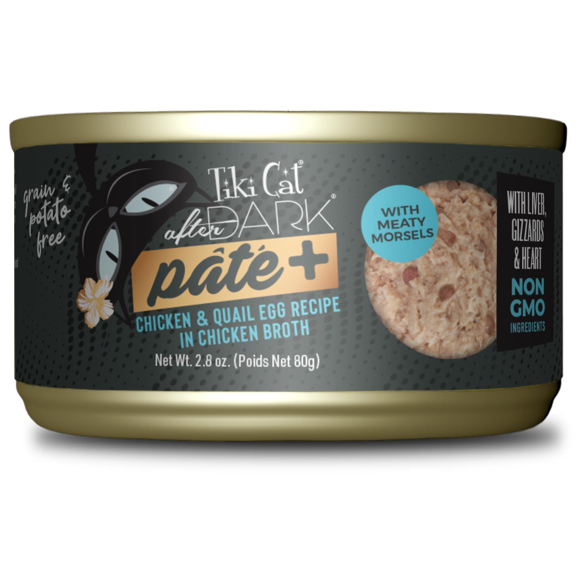 Tiki Cat After Dark Pate+, Chicken & Quail Egg, High-Protein and 100% Non-GMO Ingredients, Wet Cat Food for Adult Cats, 2.8 oz. Cans (Pack of 12)