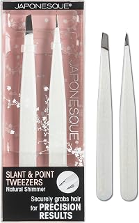 JAPONESQUE Brow Perfecting Tweezer Duo: Slant & Point Tweezers, Hand-Sharpened Stainless Steel for Precision Brow Shaping