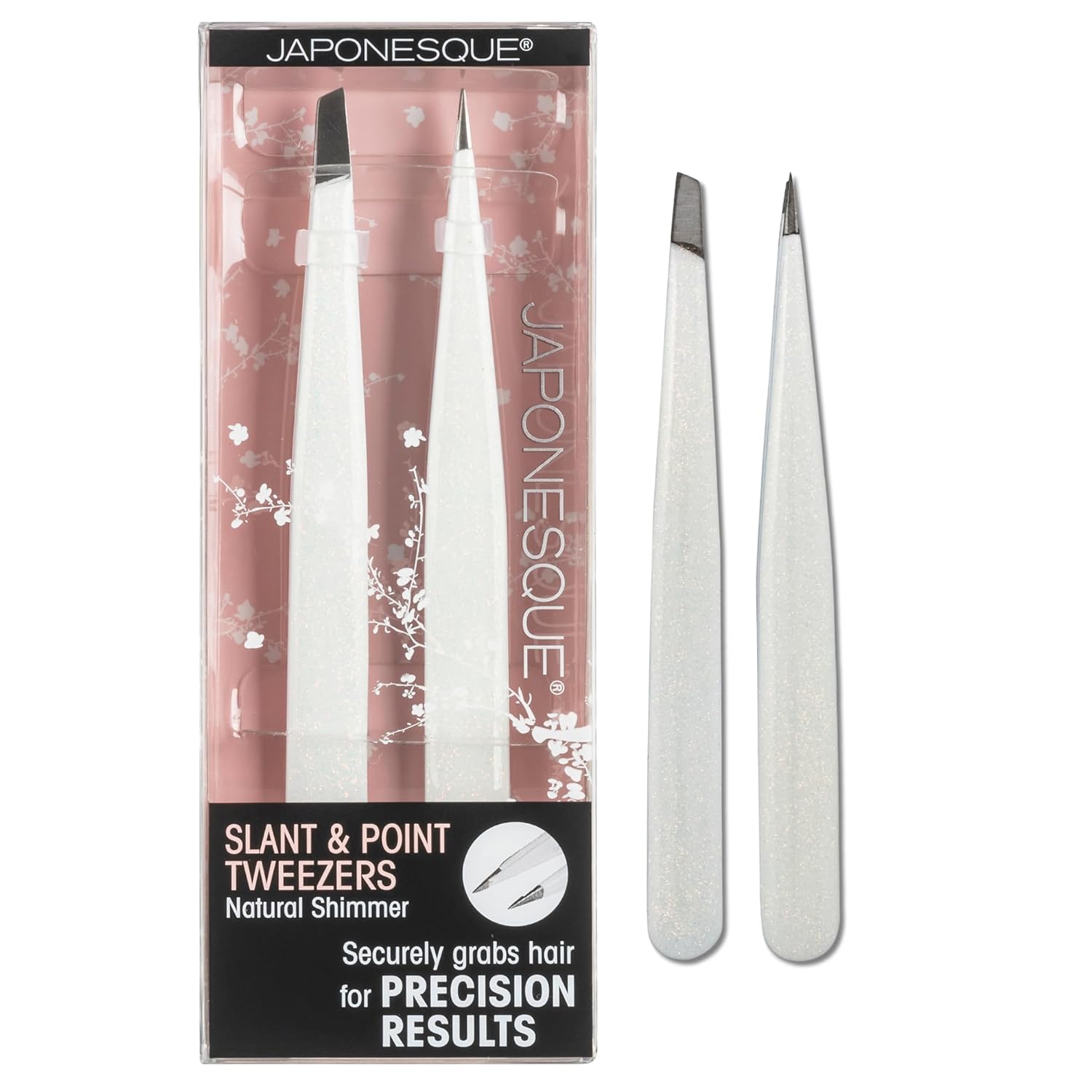 JAPONESQUE Brow Perfecting Tweezer Duo: Slant & Point Tweezers, Hand-Sharpened Stainless Steel for Precision Brow Shaping
