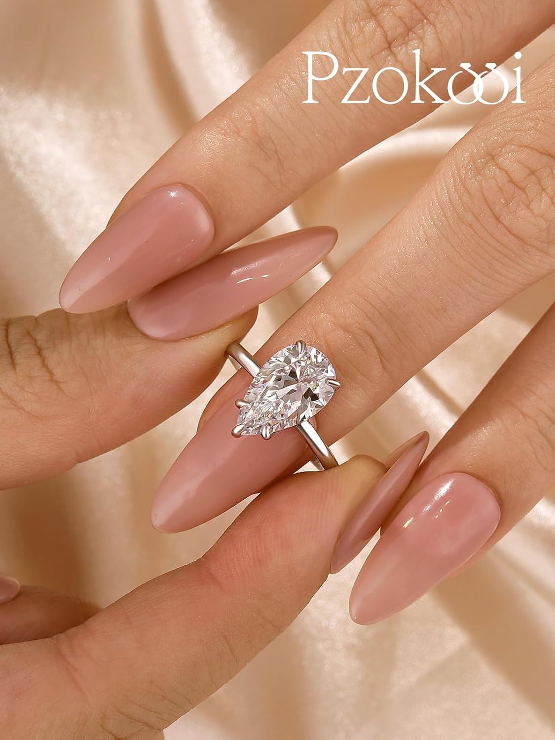 4.0ct Elongated Pear Shaped Engagement Ring for Women,925 Sterling Silver Cubic Zirconia Solitaire Promise Ring for Wedding,Travel,Daily - Image 2