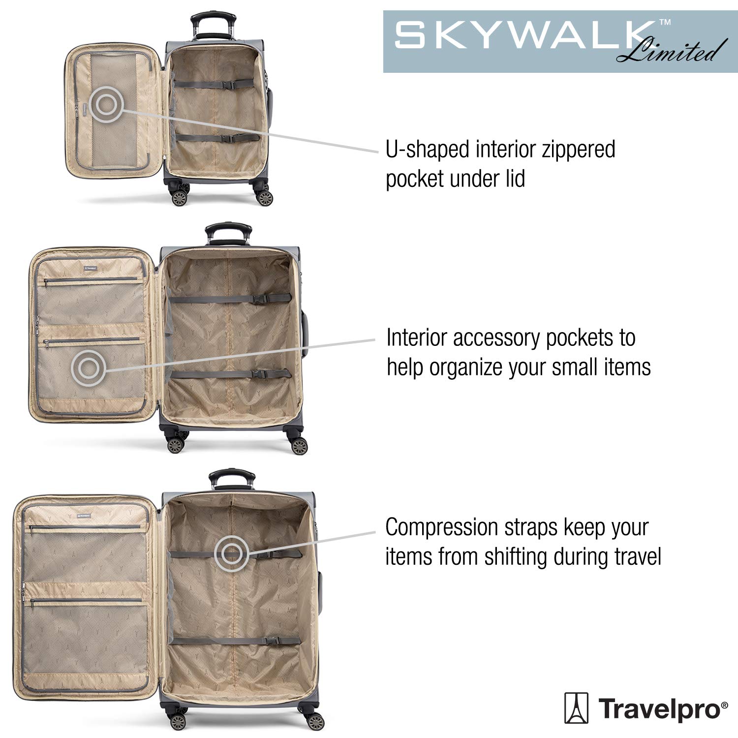 Buy Travelpro Skywalk Limited 3 Piece Spinner Suitcase Set Softside Expandable Travel Luggage