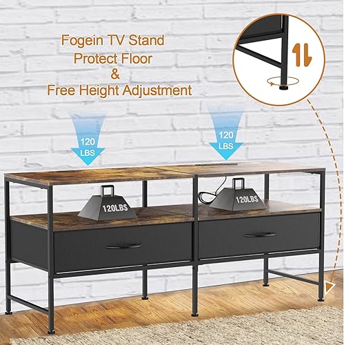 Miniatura 4 de Soporte de TV para TV de 50 pulgadas, consola de TV industrial para sala de estar, centro de entretenimiento de 3 niveles con toma de corriente,