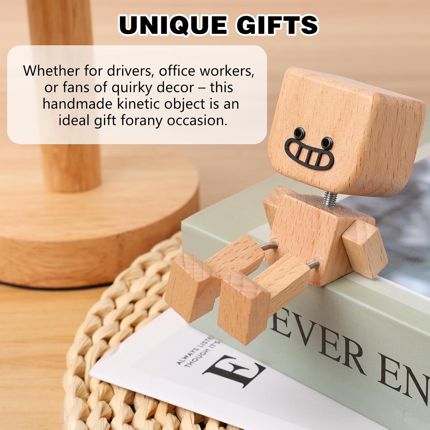 Shaking Wooden Man Figurine, Shaking Feet Woodens Doll with 12Pcs Magnetic Expressions, Handmade Shaking Wooden Man Car Dashboard Decorations - Image 7