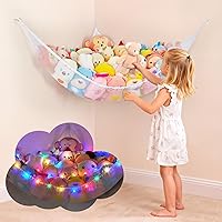 Vista 11 de Basumee Red de animales de peluche o hamaca con luz LED, hamaca de red de juguetes para almacenamiento de animales de peluche, hamacas para cuarto