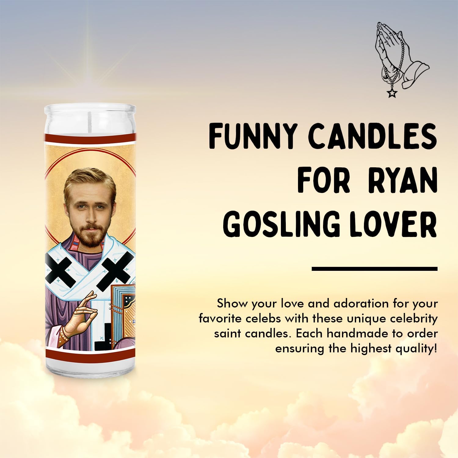 Ryan Celebrity Glass Jar Candle – Unscented Handmade Soy Wax Votive Candle – Unique Gift for Fans of Music & Movie Lovers – Home Decor Collectible for Living Room & Office – 8 Inch