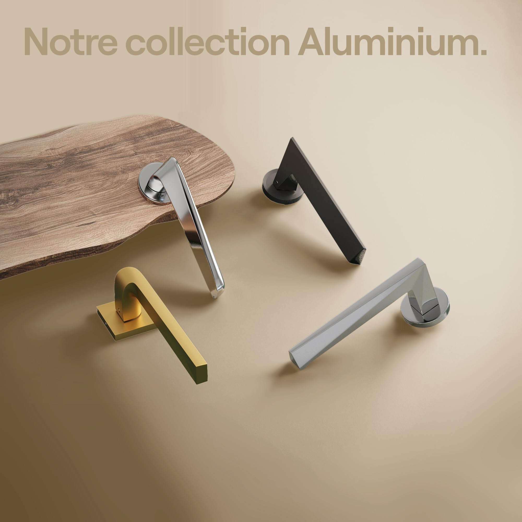Poignée de Porte Atlas - Aluminium Finition Noire - Haute Qualité - Portes Intérieures - Marque Française - Platine de Finition Carrée + Rosace à Clé - Carré 7/8 mm