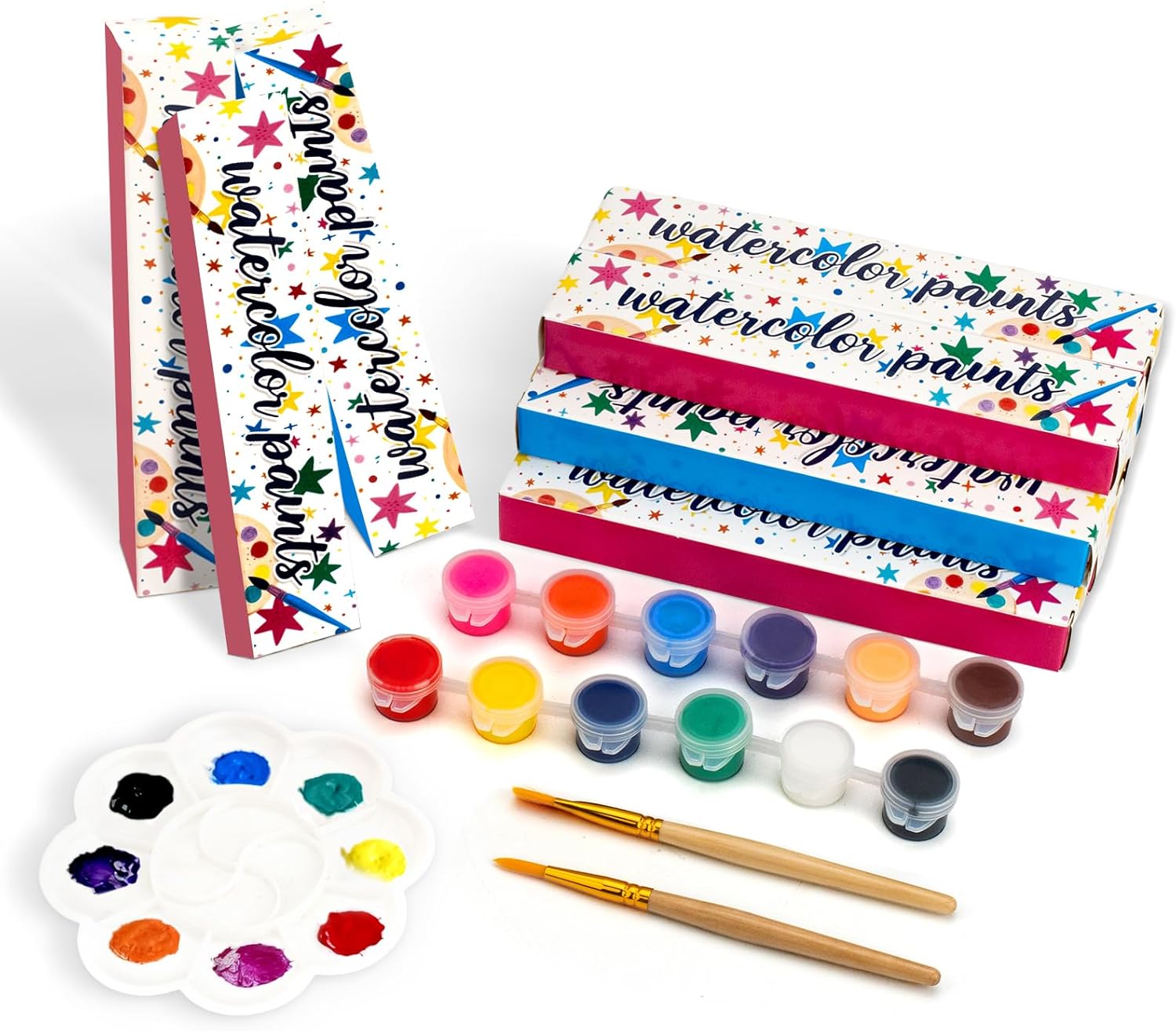 15 Pack Acrylic Paint Kits with Brushes & Palette, 12 Colors Paints Strips, Art and Crafts, Classroom Party Favors Painting Tools, Gift for Kids (15, 12 colors paint&brush&palette)