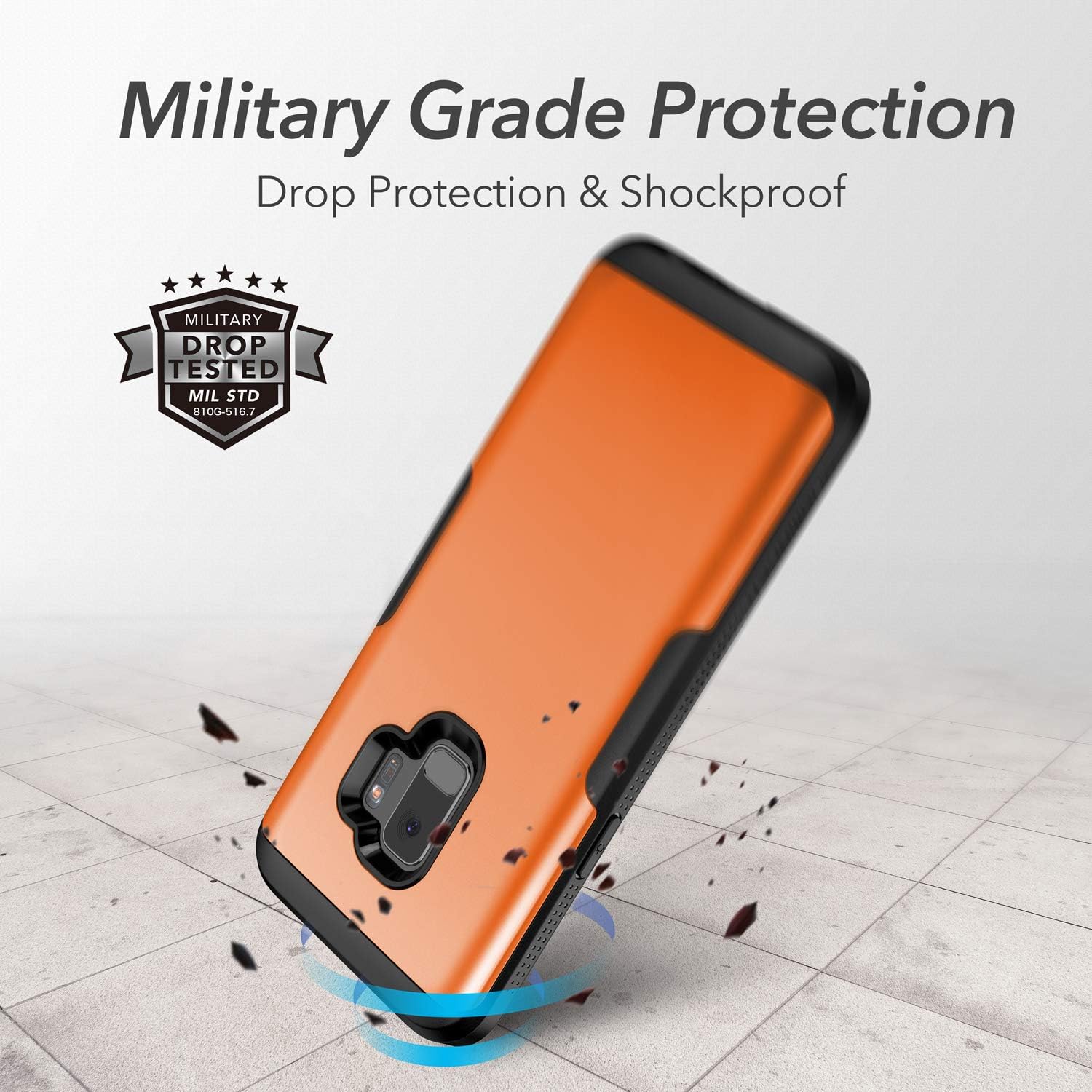 YOUMAKER Galaxy S9 Case,Metallic Orange with Built-in Screen Protector Heavy Duty Protection Shockproof Slim Fit Full Body Case Cover for Samsung Galaxy S9 5.8 inch - Orange/Black