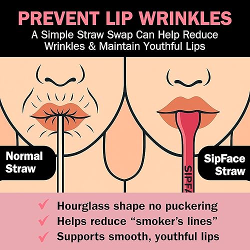 Miniatura 2 de Pajita antienvejecimiento sin arrugas, paquete de 2 unidades Tiktok Instagram ergonómico, sin BPA, reutilizable, apto para lavavajillas