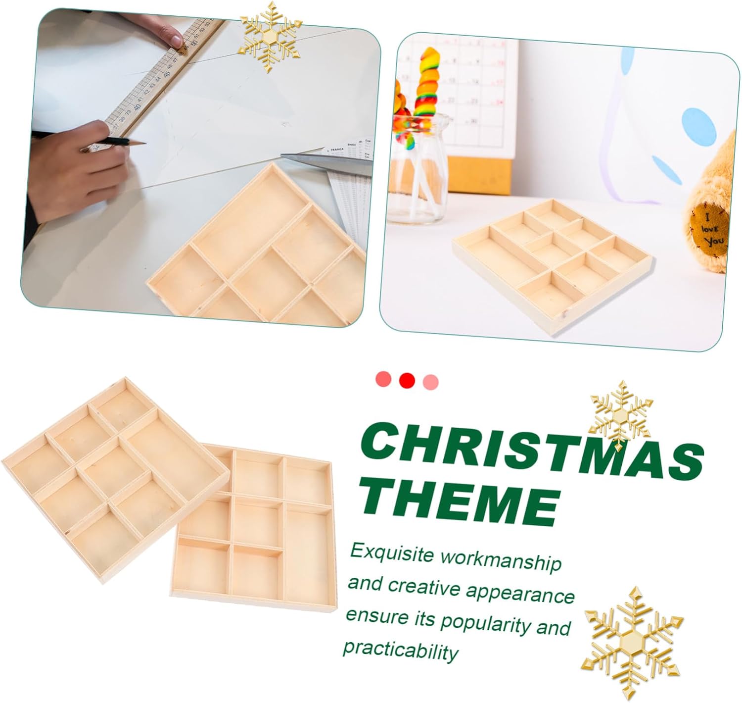 2pcs Christmas Decorative Wooden Box DIY Jewelry Tray Storage Box image 3