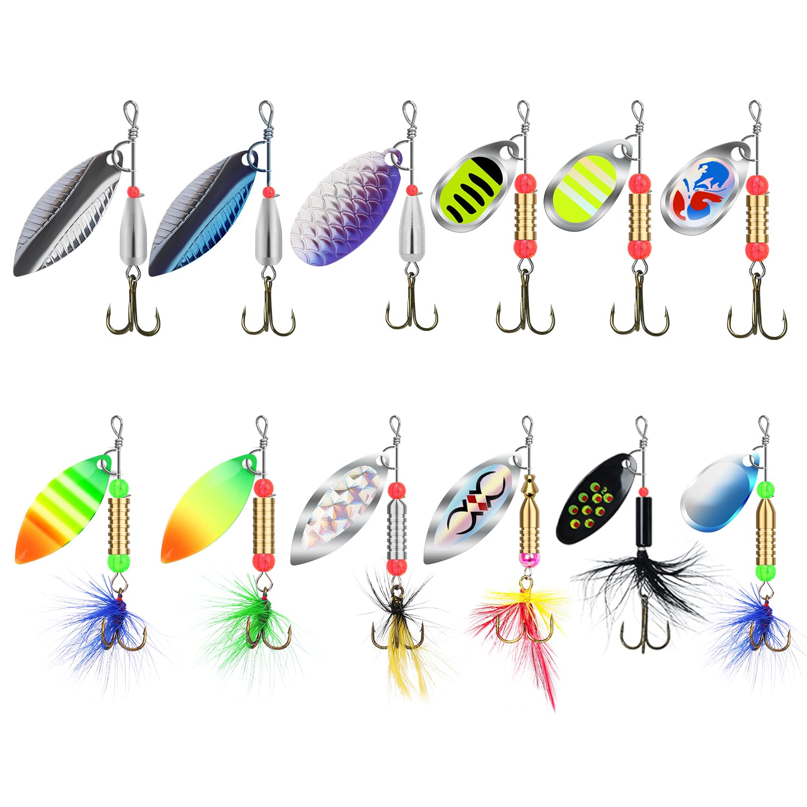 TRUSCEND Swim or Jig Fishing Spinner Baits for Freshwater and Saltwater, Rooster Tail Fishing Lures for Trout Bass Walleye Crappie Salmon Pike, Blade Bait with Copper Blade