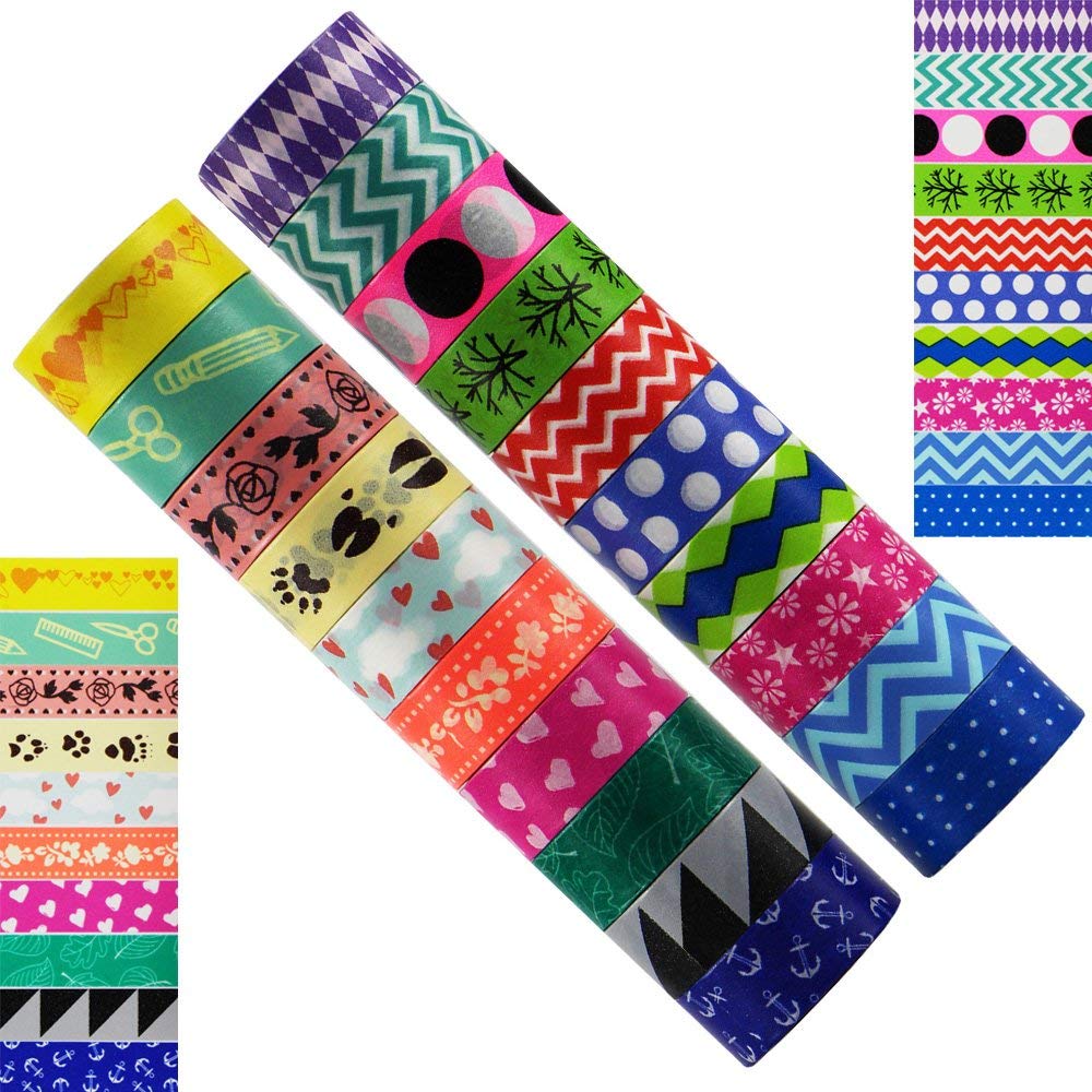 Decorative Washi Tape Set of 20 Adhesive Tape Masking Tape, Various Patterns (20 Patterns)