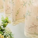 Farmhouse Cotton Linen Tier Curtain 36 Inch Long Elegant Floral Lace Window Treatment Kitchen Bathroom Short Curtain, 1 Panel, Little Grass and Flower on Beige