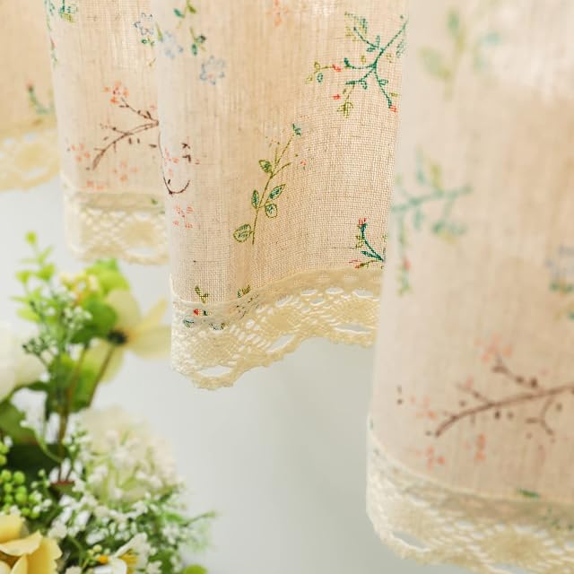 Agritourisme Cotton Lin Tier Rideau 36 Inch Long Elegant Floral Fenêtre Traitement Cuisine Salle de bain Court rideau, 1 Panneau, Petite Grasse et Fleur sur Beige