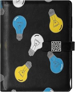 Colorful Light Bulbs Black Pattern PU Leather Notebook A5 Binder 6 Ring Refillable Journal with Magnetic Buckle Closure Loose Leaf Travel Office Planner Budget Binder Notepad Portfolio
