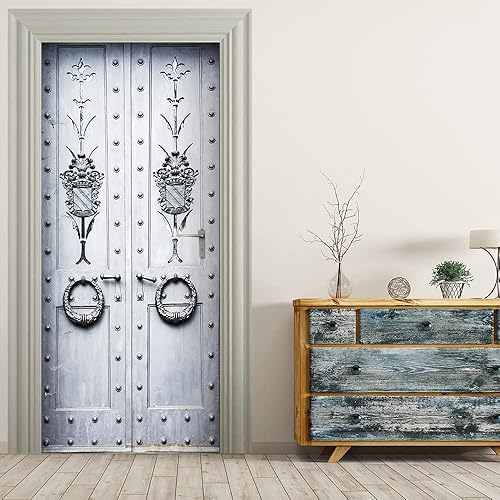 Adhesivos 3D para puerta de despegar y pegar puerta de hierro calcomanías de pared de puerta autoadhesivas extraíbles impermeables de PVC póster