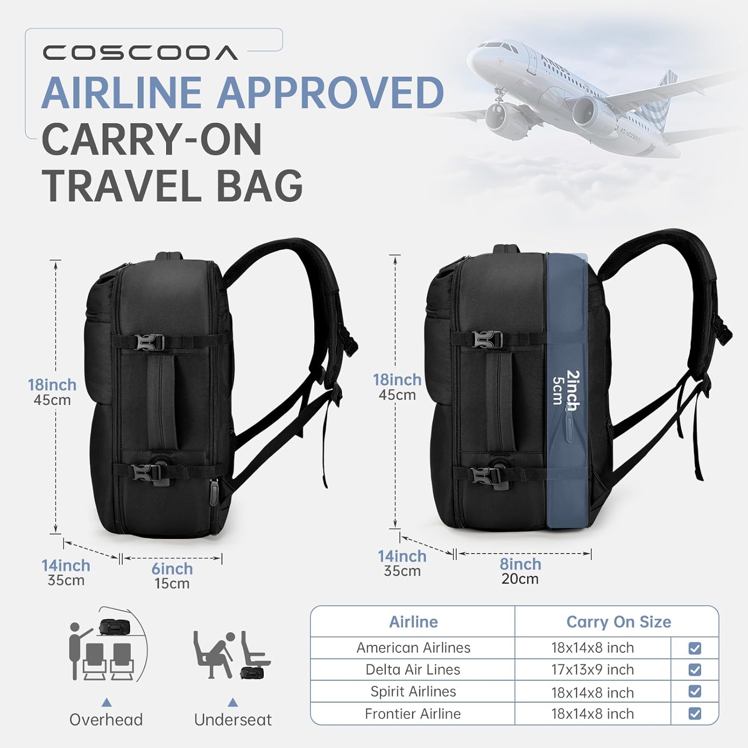 expandable carry on backpack open showing laptop sleeve