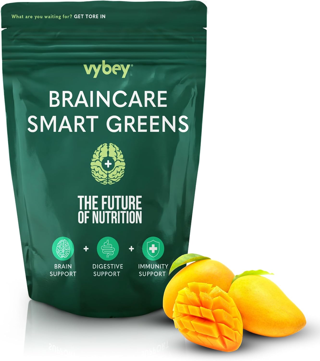 Smart Greens Powder – 54 Superfoods for Gut Health & Energy – Vegan Supergreen Supplement – Mango (360g, 30 Servings)