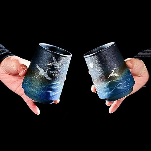 Miniatura 6 de Juego de 2 tazas de café de cerámica, sin asas, proceso de glaseado mate, taza esmaltada grande de 10 onzas para café, latte, té, sushi Yunomi y