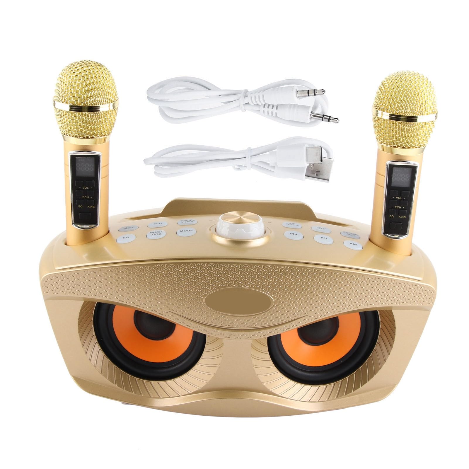 Semme Altoparlante per Karaoke Familiare con Doppio Microfono Portatile, Stereo Portatile da Esterno con Funzione di Annullamento Vocale (GOLD)