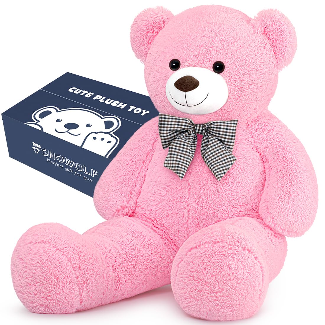 giant pink teddy bear 47" stuffed animals plush toy, 4 feet cute life size big soft bear for boy girl birthday valentine mother's day, 120cm, 5lbs