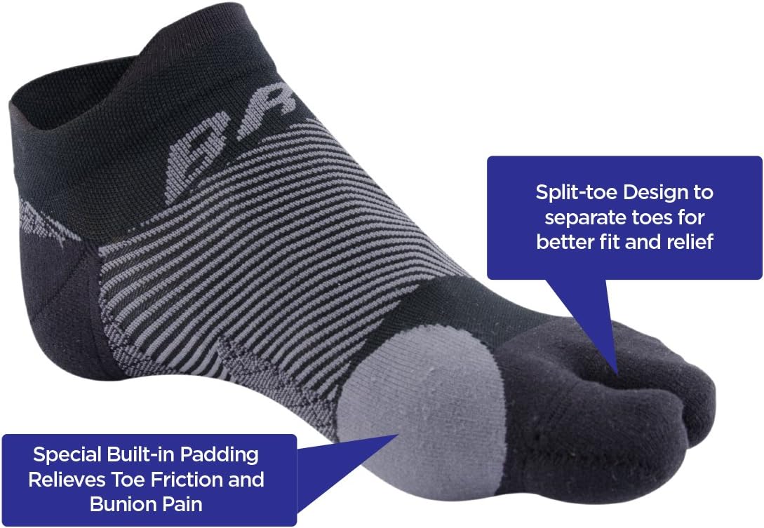 OrthoSleeve BR4 Bunion Relief Socks Split-Toe Design Separates Toes, relieves Bunion Pain and a targeted Bunion pad Reduces Toe Friction and relieves Hallux valgus Pain (Black 3 Pack, Small) : Health & Household